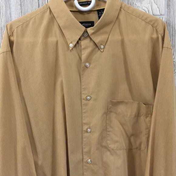 Van Heusen Wrinkle-free Large Gold Yellow Striped Dress Shirt - Picture 2 of 5